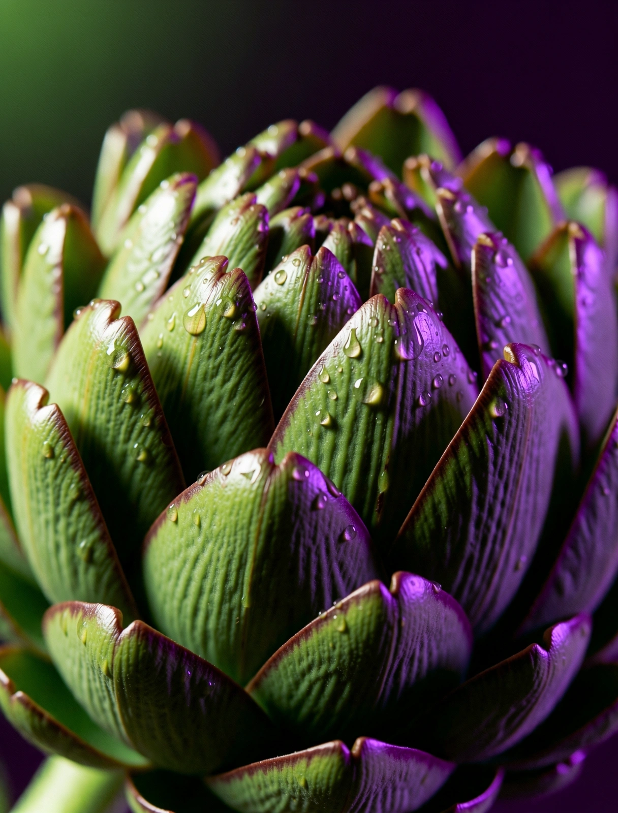 Macrofotografía de una alcachofa fresca